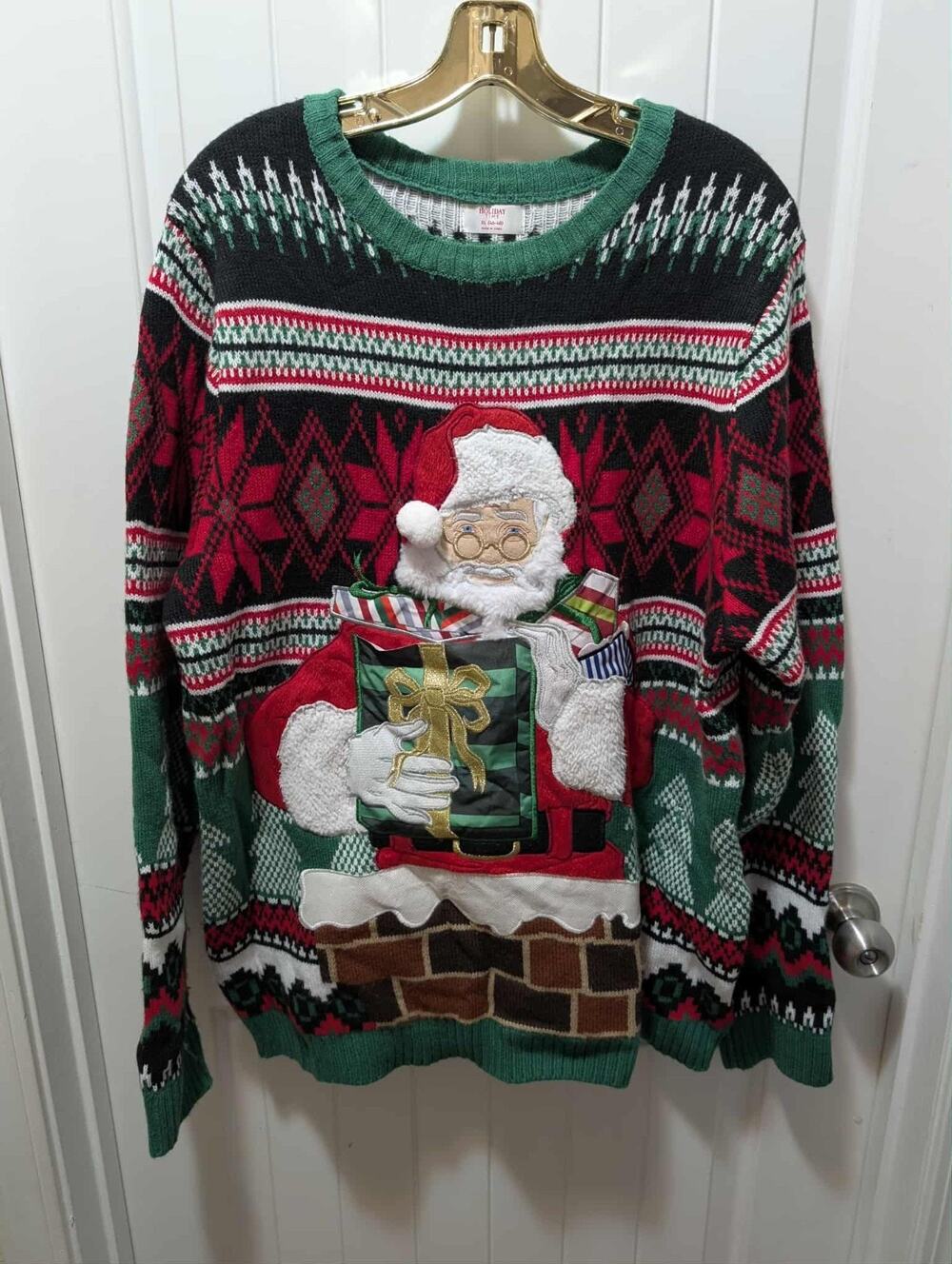 Santa Drink Pocket Ugly Christmas Sweater Funny Holiday Red Green Black Mens XL
